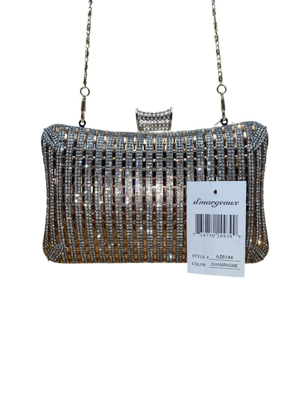 DMargeaux Women’s Champagne Rhinestone With Chain Strap Evening Chic Box Clutch